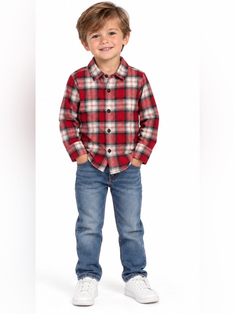 Gap Toddler 100% Organic Cotton Flannel Button Down Shirt in Archive Red Plaid